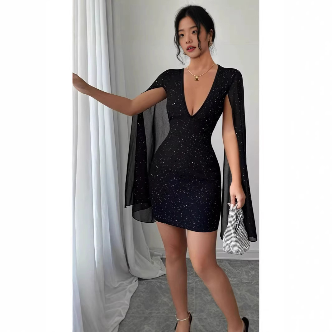 Women'S Elegant Formal Wear - เดรสทรงเข้ารูปคอวี ความยาวปานกลาง สง่างาม เหมาะสำหรับใส่ทำงาน ใส่ไปงานเลี้ยง งานค็อกเทล