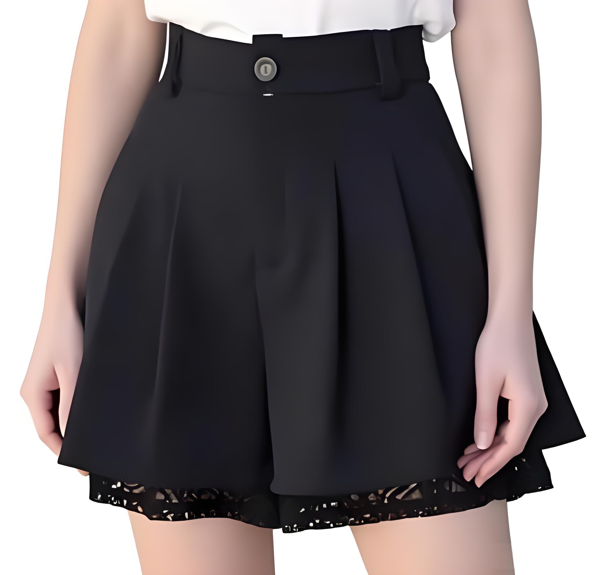 Formal Wear Women Us - กางเกงขาสั้นทรงคูลอตเอวสูงสำหรับผู้หญิง แต่งระบายจีบ ขากว้าง แต่งขอบลูกไม้ลายดอกไม้ สวมใส่ได้ทั้งแบบลำลองและเป็นทางการ เหมาะสำหรับใส่ในชีวิตประจำวันและทำงานออฟฟิศ