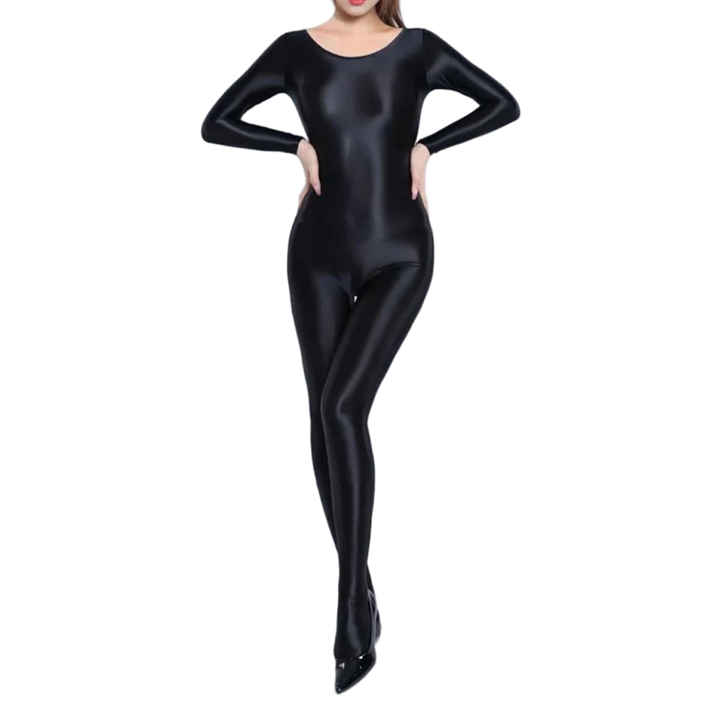 Women'S Formal Wear Jumpsuit - ชุดบอดี้สูทผู้หญิงแบบมันเงา แขนยาว ผ้ายืด กระชับรูปร่าง เหมาะสำหรับโยคะ ยิมนาสติก