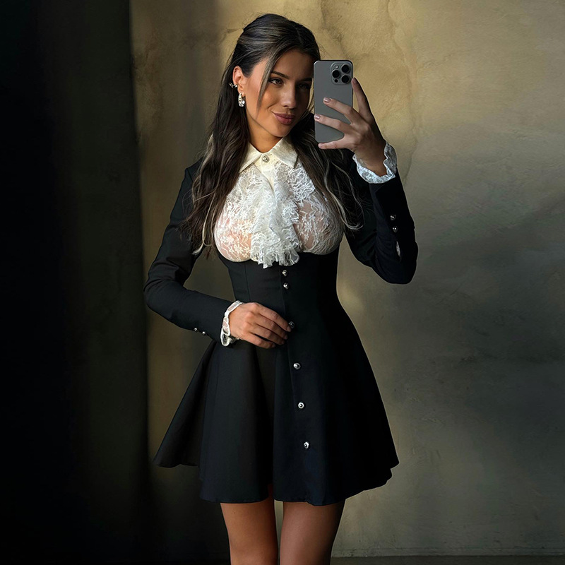 Women Formal Wear White Shirt - ชุดสูทกระโปรงผู้หญิงสำหรับฤดูใบไม้ร่วง 2 ชิ้น เสื้อเชิ้ตสีขาว+ชุดราตรีสีดำ แขนยาว เสื้อแจ็คเก็ตสำหรับงานปาร์ตี้