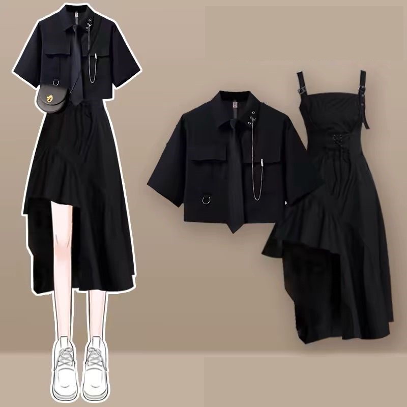 Women Formal Wear For Summer - ชุดเซ็ตแฟชั่นฤดูร้อนปี 2026 สำหรับผู้หญิง ดีไซน์เก๋ไก๋สไตล์เกาหลี เสื้อแขนสั้น+กระโปรงสายเดี่ยว ชุดสองชิ้น