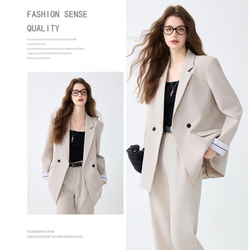 Women Formal Wear White Shirt - ชุดสูทผู้หญิงสีขาวงาช้างสำหรับฤดูใบไม้ผลิและฤดูใบไม้ร่วงปี 2025 ชุดทำงานแบบมืออาชีพสำหรับใส่ไปทำงาน ดีไซน์สีตัดกัน แจ็คเก็ตลำลอง