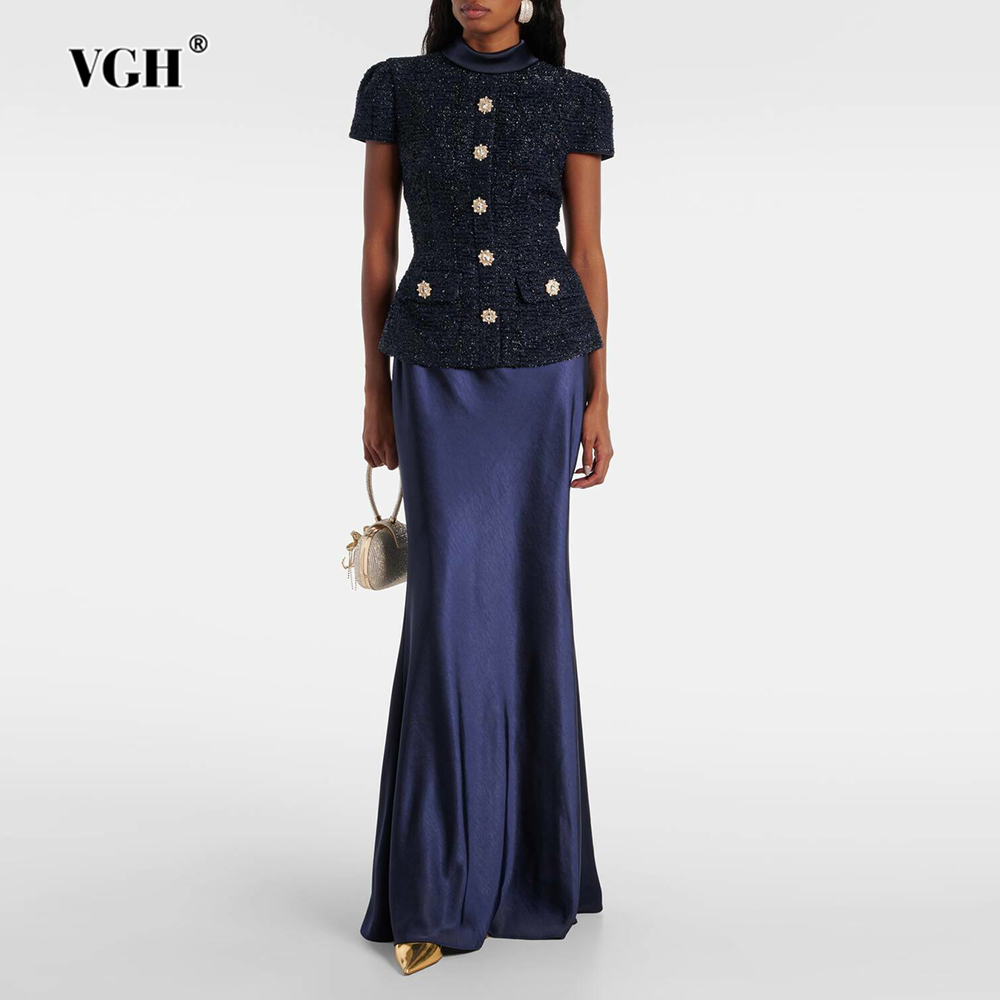 Formal Attire Woman - VGH Chic 2 ชิ้นชุดผู้หญิงคอสั้นแขน Spliced กระเป๋า