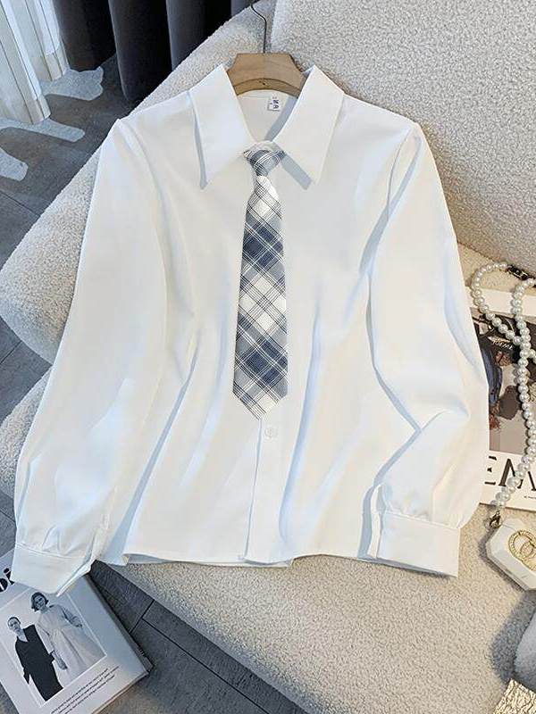 Women Formal Wear White Shirt - เสื้อเชิ้ตแขนยาวสีขาวสำหรับผู้หญิงสไตล์วิทยาลัย JK เสื้อตัวในสำหรับฤดูใบไม้ผลิฤดูใบไม้ร่วง เสื้อเชิ้ตอเนกประสงค์สำหรับใส่ทำงาน