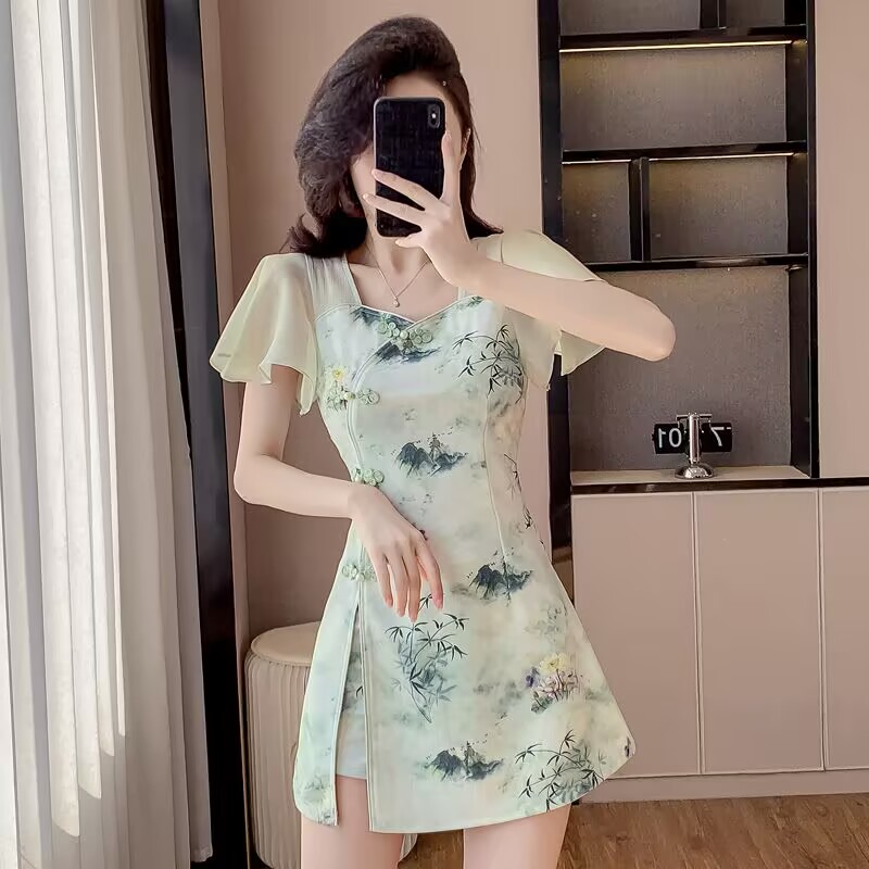 Women Formal Wear For Summer - ฤดูร้อนสไตล์จีนหวาน Cheongsam ชุดสองชิ้นอารมณ์ชุดและกางเกงขาสั้นใหม่ปรับปรุงแฟชั่น 2 ชิ้นชุดผู้หญิงชุด