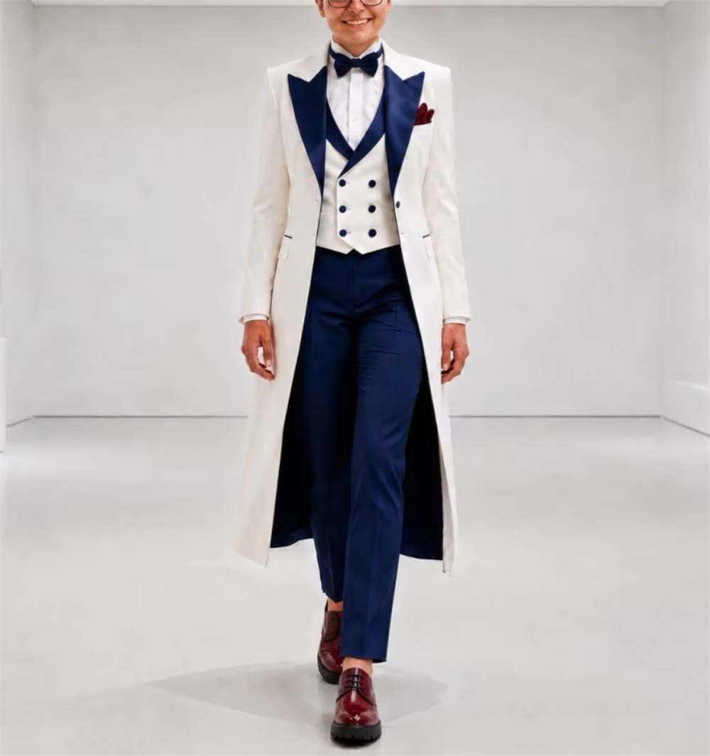 Women'S Elegant Formal Wear - เสื้อแจ็คเก็ตสีน้ำเงินกรมท่าขาวสำหรับผู้หญิง ชุดสูทหรูหรา ตัดเย็บอย่างประณีต เหมาะสำหรับใส่ทำงานหรือเป็นชุดไปงานแต่งงาน เสื้อเบลเซอร์สำหรับสุภาพสตรี (เฉพาะเสื้อแจ็คเก็ต)