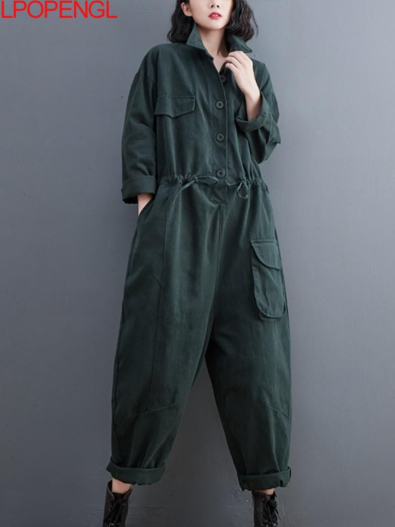 Women'S Formal Wear Jumpsuit - 2022แฟชั่นฤดูใบไม้ร่วงใหม่ Corset ขนาดใหญ่แขนยาว Jumpsuit ผู้หญิงสบายๆตรงข้อเท้าความยาวกางเกง