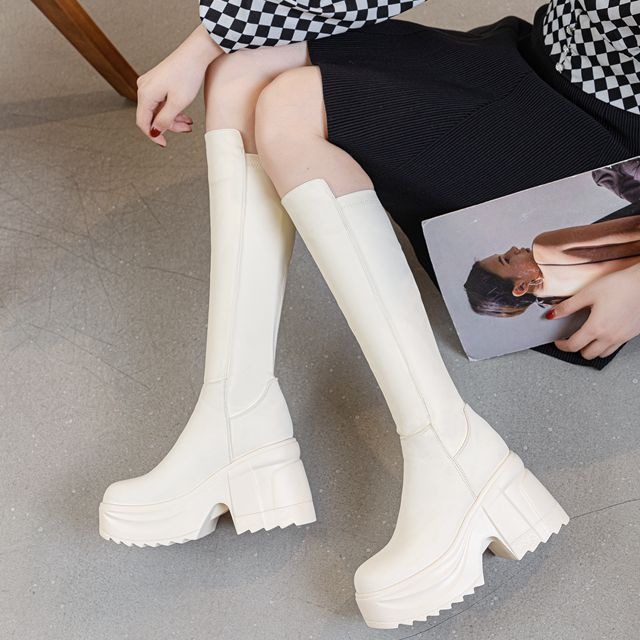 รองเท้าบูทส้นหนาสูงถึงเข่าสำหร - Formal Wear Women Us บทวิจารณ์และราคา