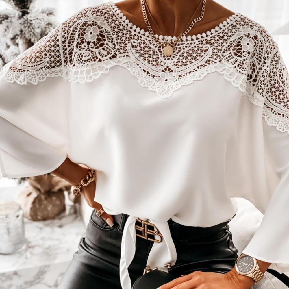 เสื้อเบลาส์ลูกไม้แขนยาวสไตล์คล - Women Formal Wear White Shirt บทวิจารณ์และราคา