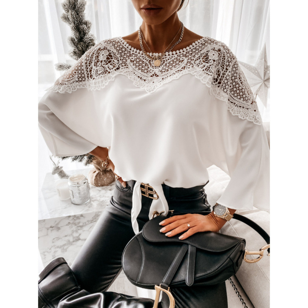 เสื้อเบลาส์ลูกไม้แขนยาวสไตล์คล - Women Formal Wear White Shirt บทวิจารณ์และราคา
