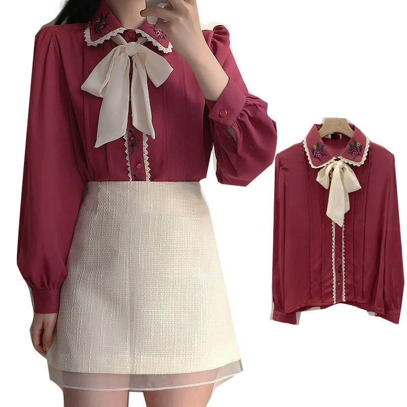 Retro Vintage เย็บปักถักร้อย B - Women Formal Wear White Shirt บทวิจารณ์และราคา