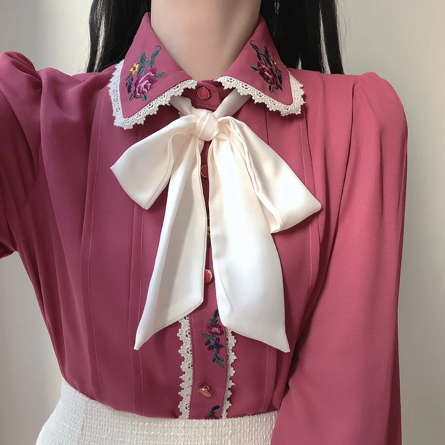 Retro Vintage เย็บปักถักร้อย B - Women Formal Wear White Shirt บทวิจารณ์และราคา