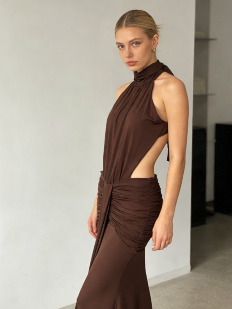 กระโปรงยาวสีน้ำตาล คอสูง เปิดห - Women Formal Wear Online บทวิจารณ์และราคา