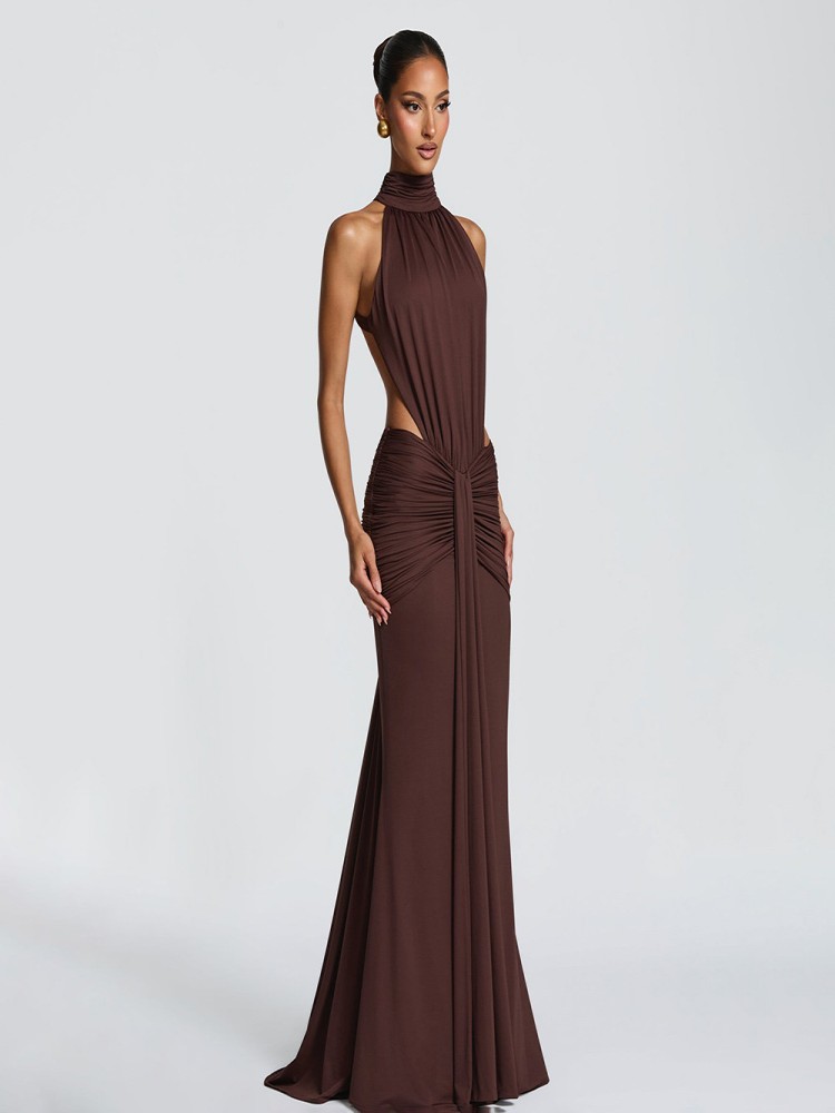กระโปรงยาวสีน้ำตาล คอสูง เปิดห - Women Formal Wear Online บทวิจารณ์และราคา