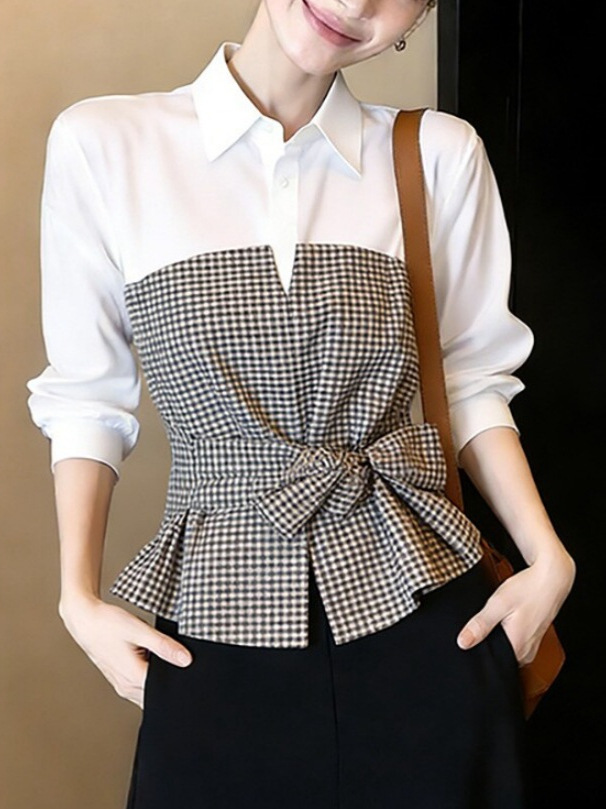 เสื้อเชิ้ตผ้ากิงแฮมสีขาวดำแบบใ - Women Formal Wear White Shirt บทวิจารณ์และราคา