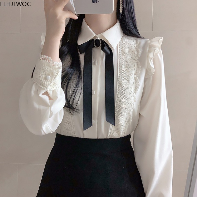 Ruffled ฤดูใบไม้ร่วงฤดูใบไม้ผล - Women Formal Wear White Shirt บทวิจารณ์และราคา