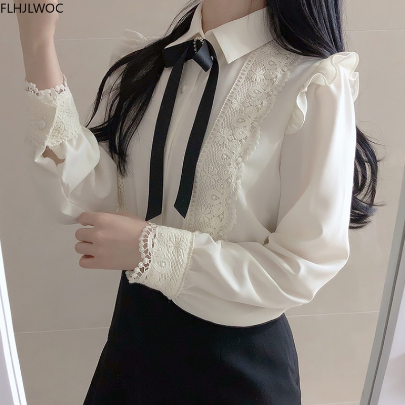 Ruffled ฤดูใบไม้ร่วงฤดูใบไม้ผล - Women Formal Wear White Shirt บทวิจารณ์และราคา