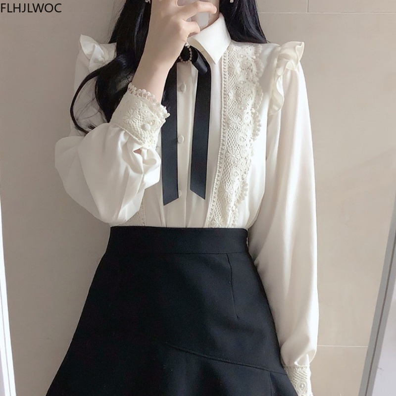 Ruffled ฤดูใบไม้ร่วงฤดูใบไม้ผล - Women Formal Wear White Shirt บทวิจารณ์และราคา
