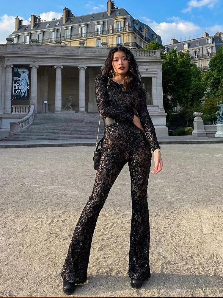 จั๊มสูทลูกไม้ปักเลื่อมแฟชั่นสำ - Women'S Formal Wear Jumpsuit บทวิจารณ์และราคา