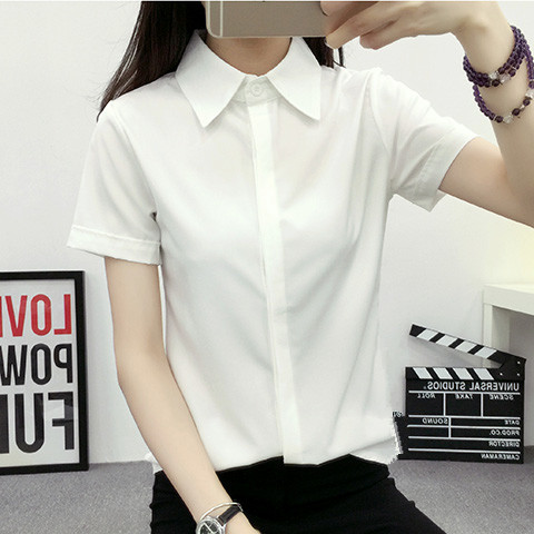 เสื้อเชิ้ตแขนสั้นสีขาวทรงหลวมผ - Women Formal Wear White Shirt บทวิจารณ์และราคา