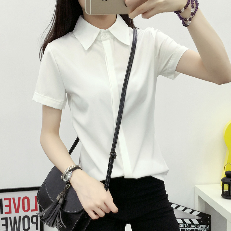 เสื้อเชิ้ตแขนสั้นสีขาวทรงหลวมผ - Women Formal Wear White Shirt บทวิจารณ์และราคา