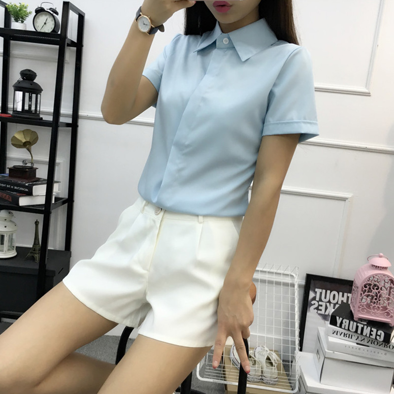 เสื้อเชิ้ตแขนสั้นสีขาวทรงหลวมผ - Women Formal Wear White Shirt บทวิจารณ์และราคา