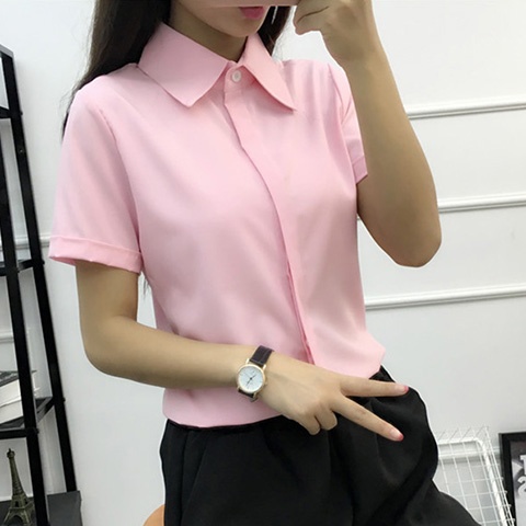 เสื้อเชิ้ตแขนสั้นสีขาวทรงหลวมผ - Women Formal Wear White Shirt บทวิจารณ์และราคา