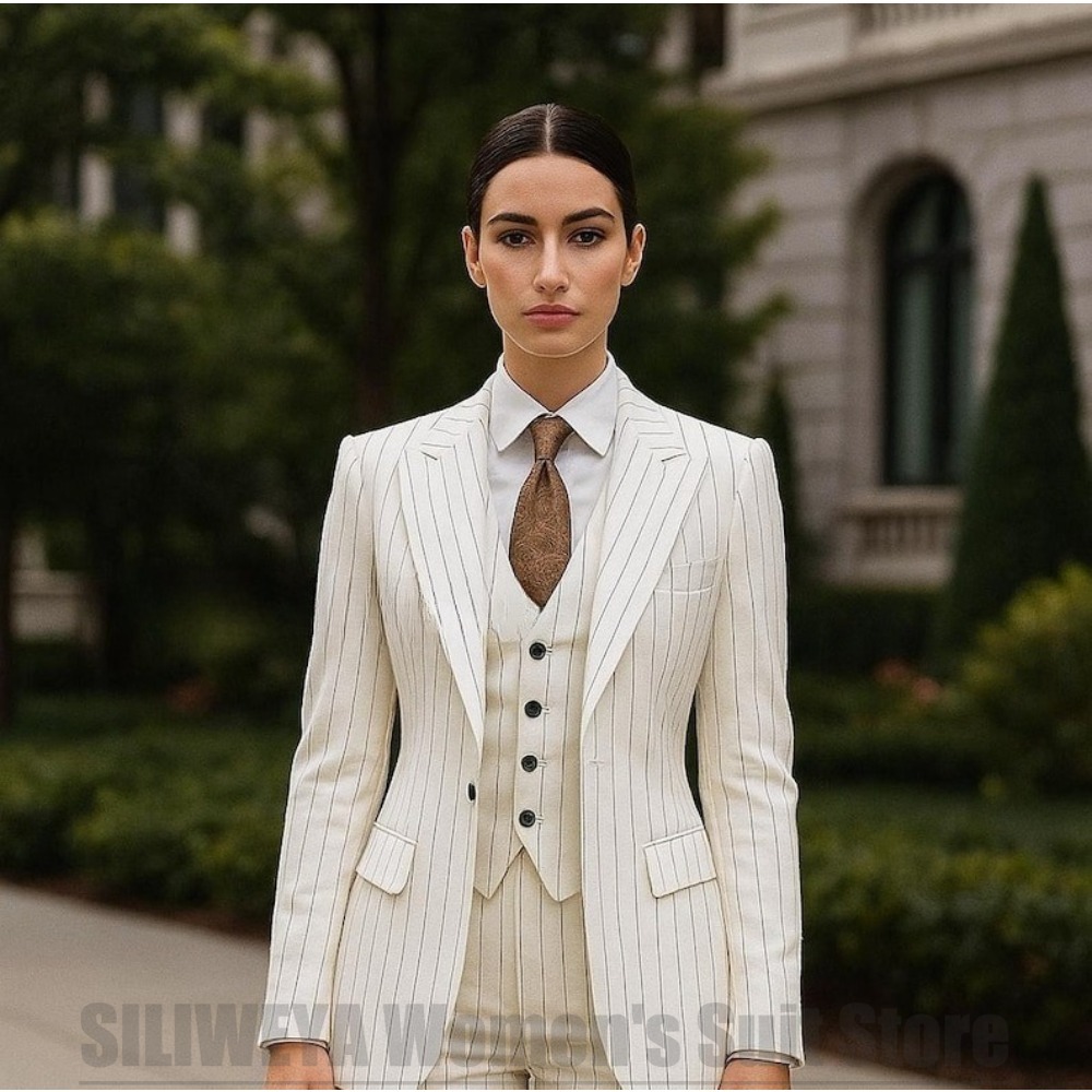 ชุดสูทผู้หญิงลายทางสีขาว 3 ชิ้ - Women Formal Wear White Shirt บทวิจารณ์และราคา