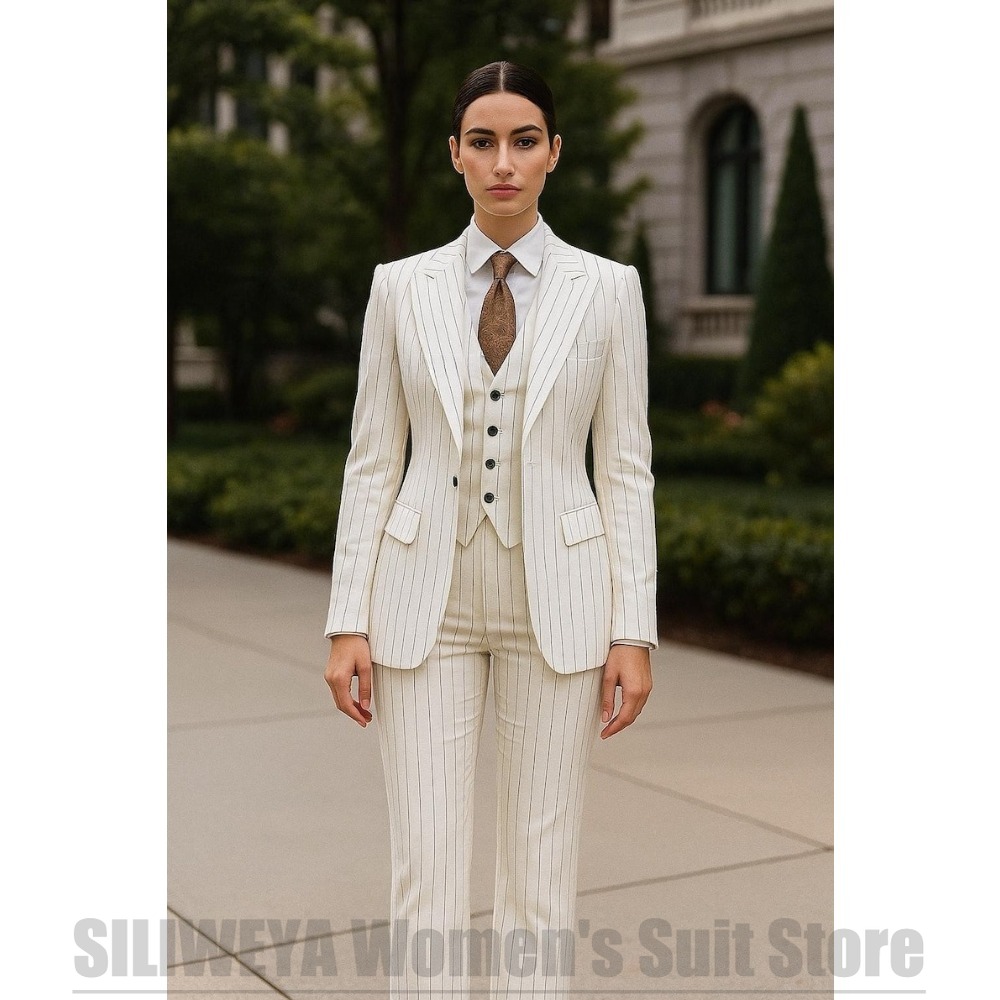 ชุดสูทผู้หญิงลายทางสีขาว 3 ชิ้ - Women Formal Wear White Shirt บทวิจารณ์และราคา