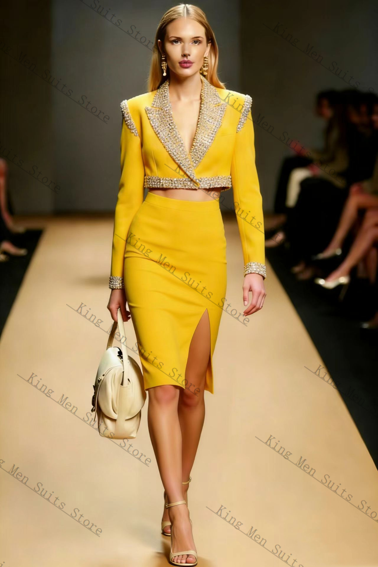 ชุดกระโปรงสูทผู้หญิงสีเหลือง 2 - Women Formal Party Wear Dress บทวิจารณ์และราคา