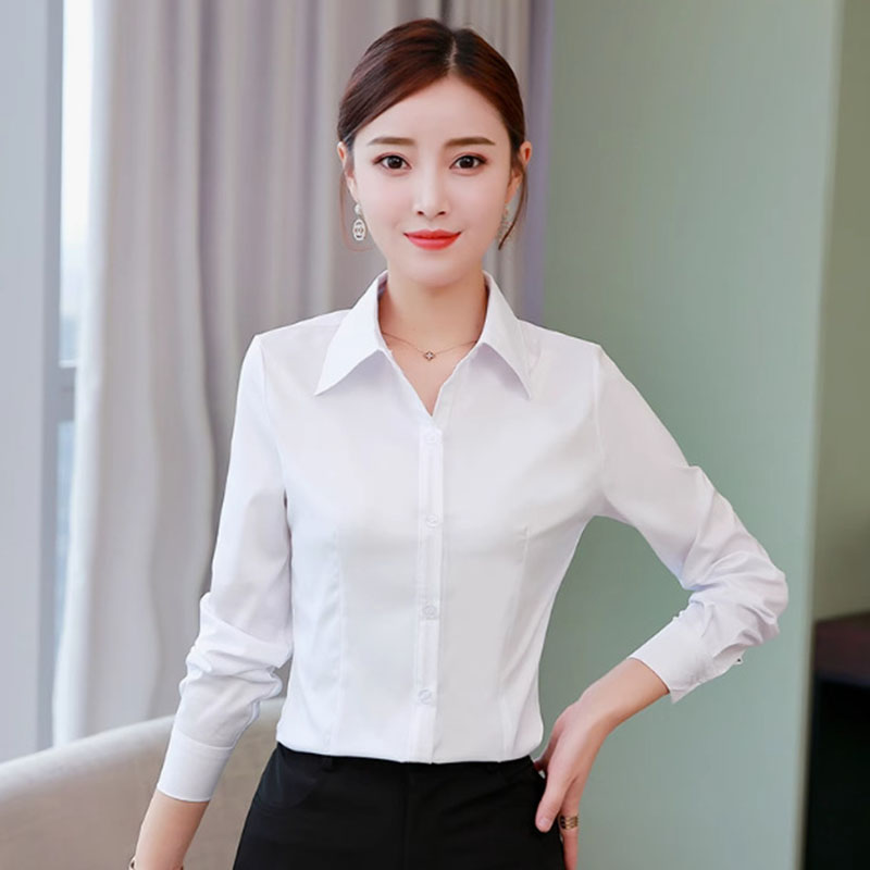 เสื้อเชิ้ตผู้หญิงทรงเข้ารูปสีข - Women Formal Wear White Shirt บทวิจารณ์และราคา